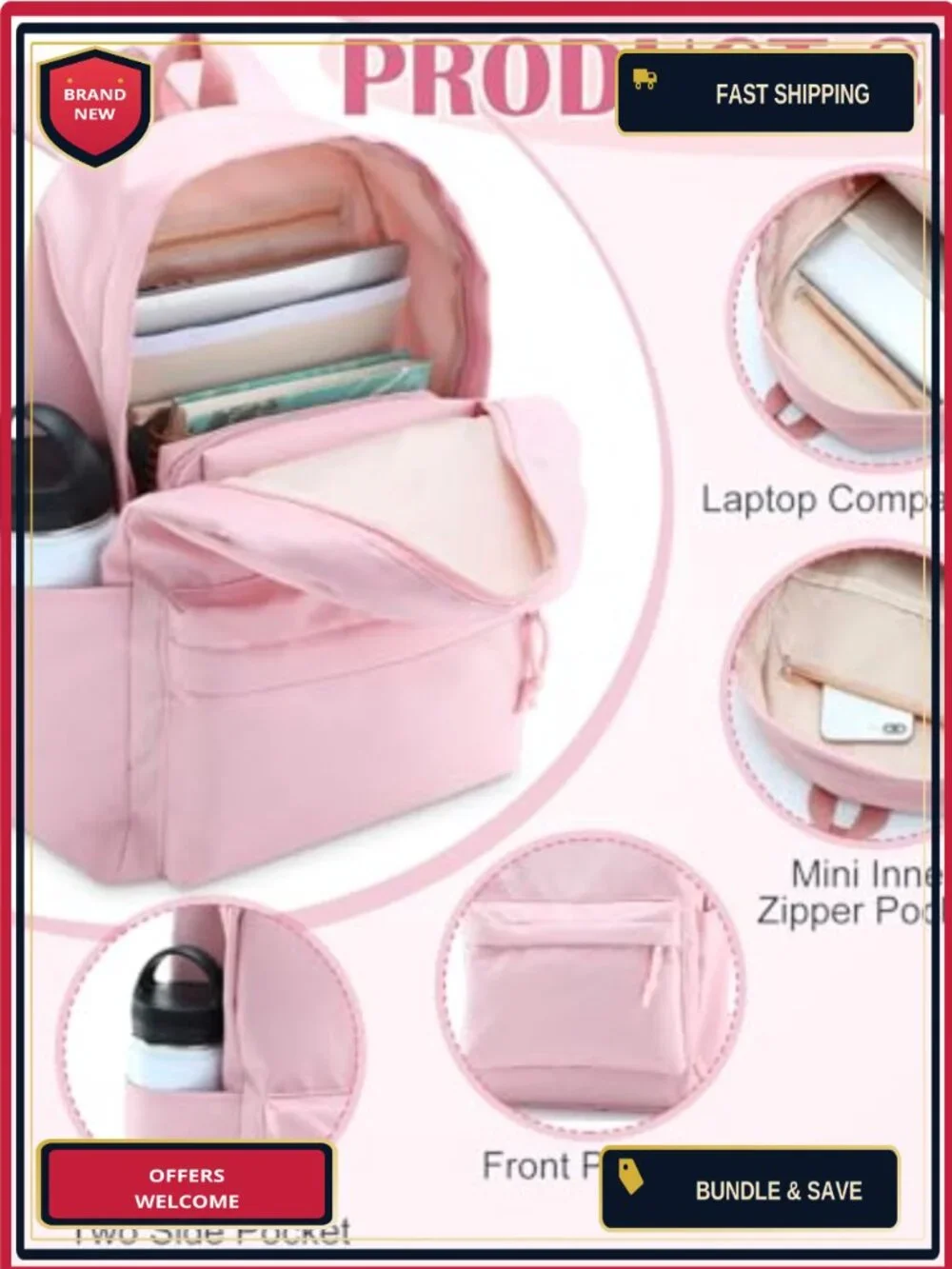 Girls Backpack Set with Lunch Box and Pencil Case, 17 inch School Bookbag,